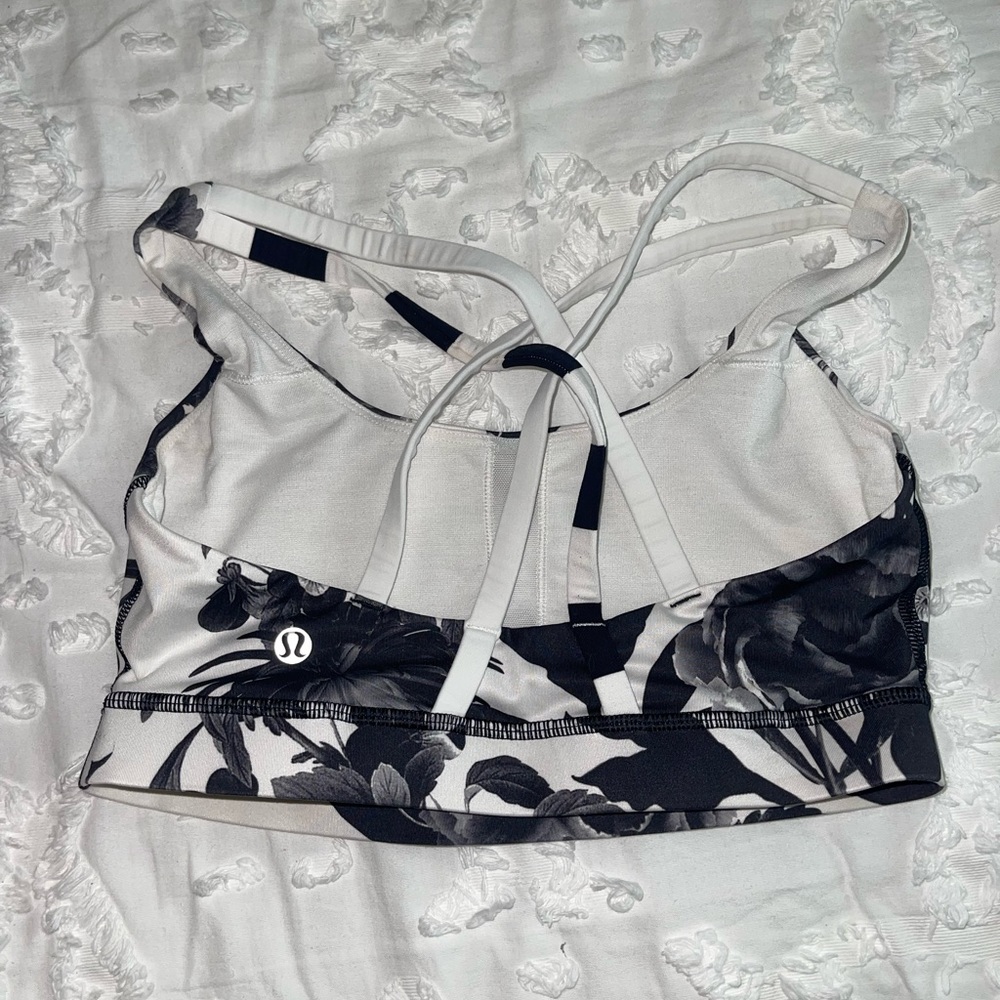 VINTAGE Lululemon energy bra black and white flowers